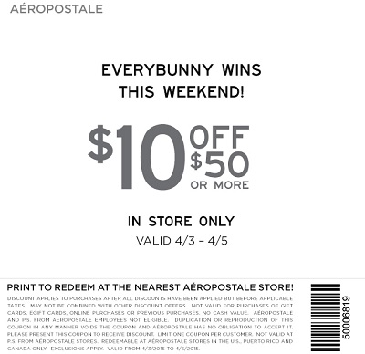Coupon for: Aéropostale, Everybunny wins this weekend