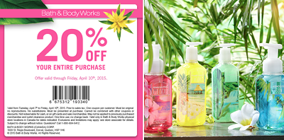 Coupon for: Bath & Body Works, Canadian promotional sale coupon