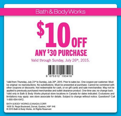 Coupon for: Save with printable coupon at Bath & Body Works Canada