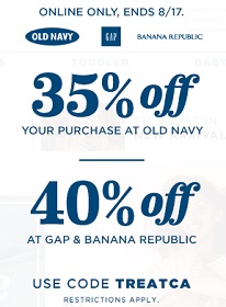 Coupon for: Huge savings at Old Navy, Banana Republic & Gap Canada