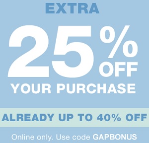 Coupon for: Gap Canada Deal: Save up to 40% off + Get extra discount on your purchase