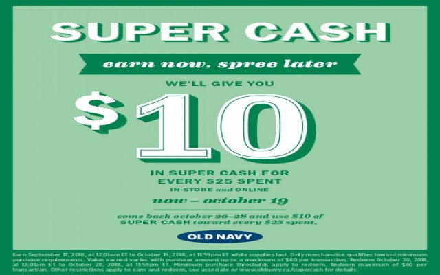 Coupon for: Old Navy at Bramalea City Centre - Super Cash