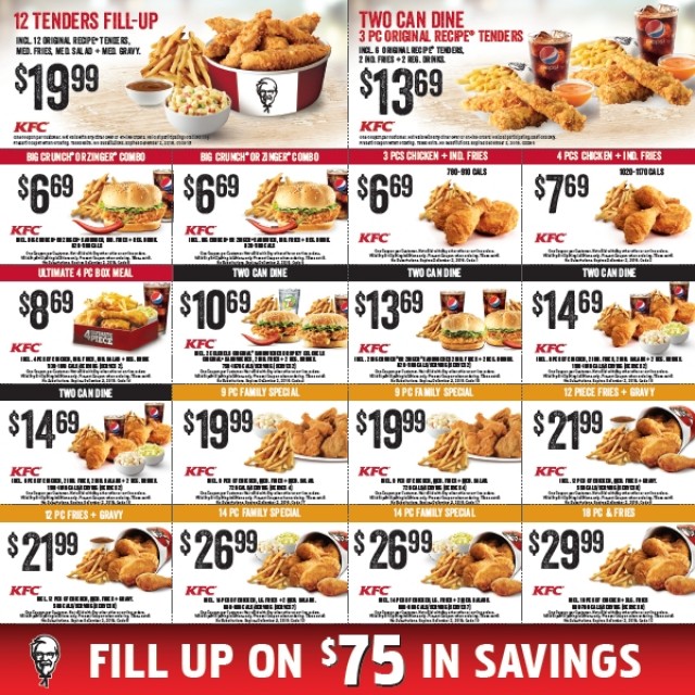 Coupon for: KFC in British Columbia and Ontario - Fill up on 75$ in savings