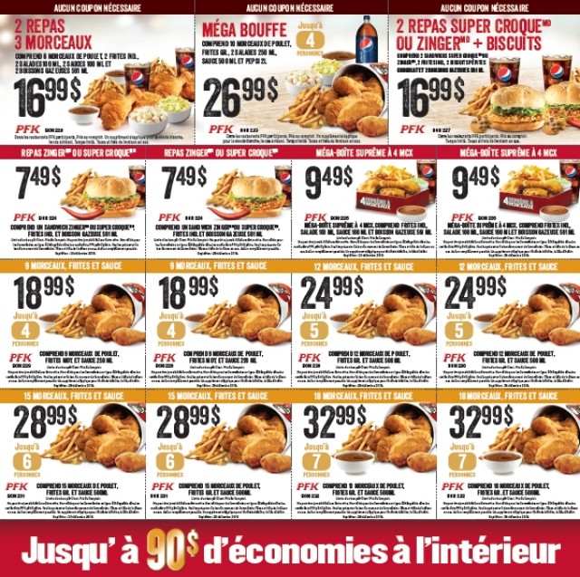 Coupon for: KFC in Quebec - fill up on 90$ in savings 