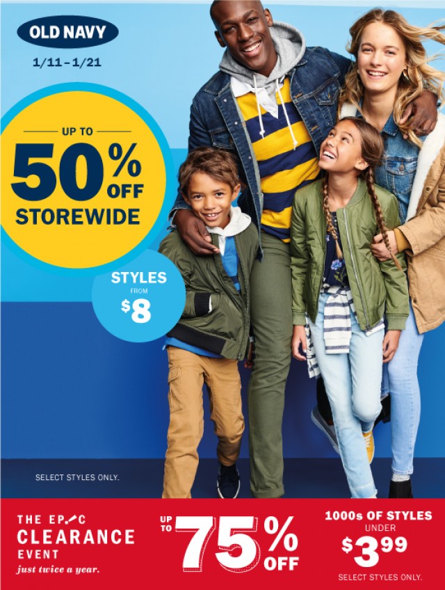 Coupon for: Old Navy at Yorkdale shopping centre - Sale up to 50% off storewide. 