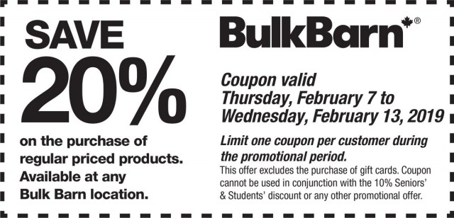 Coupon for: Bulk Barn Canada - new coupon starting today - save 20% off