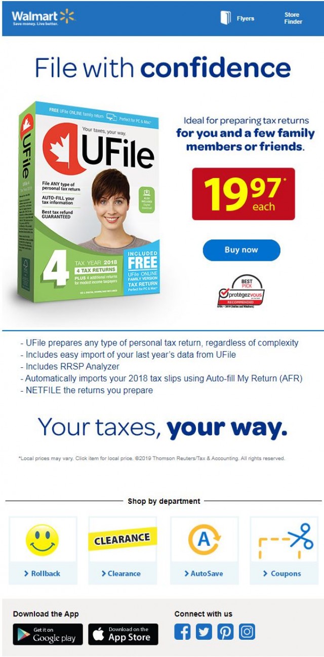 Coupon for: Walmart - Start tax time with UFile