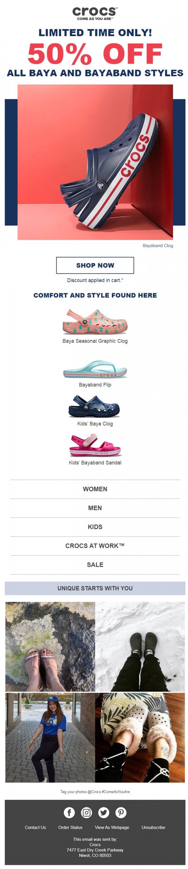 Coupon for: Crocs - The sale is on! 50% off all Baya and Bayaband styles