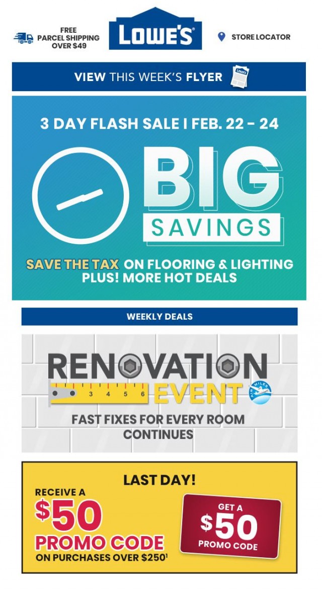 Coupon for: Lowe's - Breaking news! 3 day flash sale starts now!