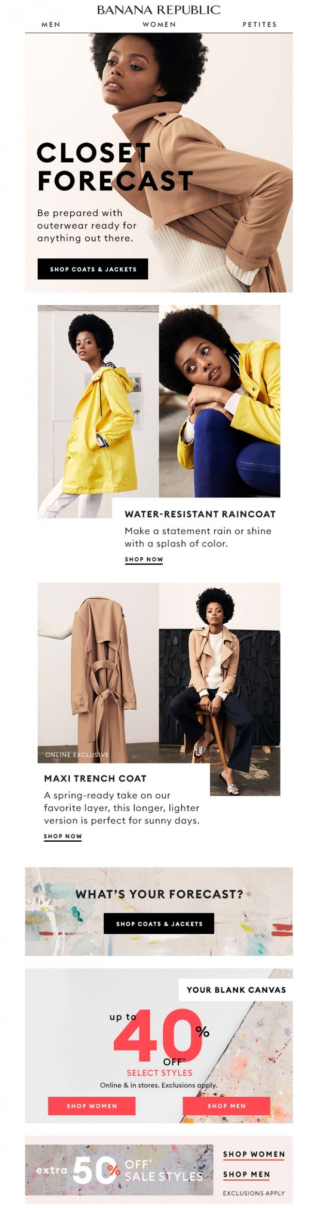 Coupon for: Banana Republic - WEATHER REPORT: rain-or-shine layers