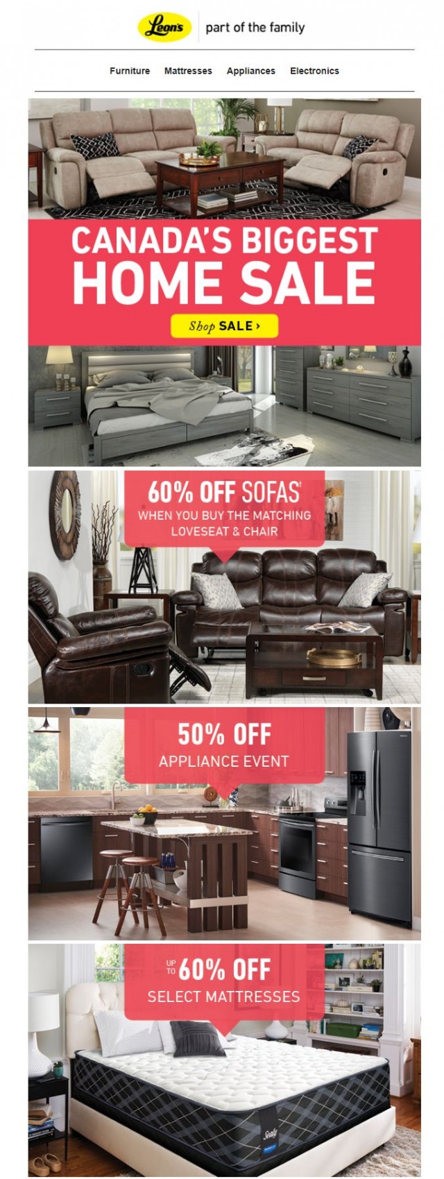 Coupon for: Leon's - Home is Where your couch is - Canada's Biggest Home Sale