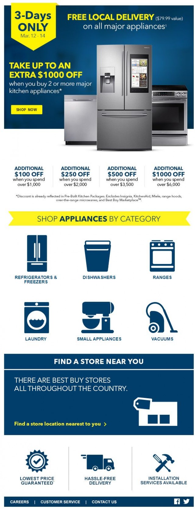 Coupon for: Best Buy - Don't wait, 3 Days Only - Free Local Delivery on major appliances