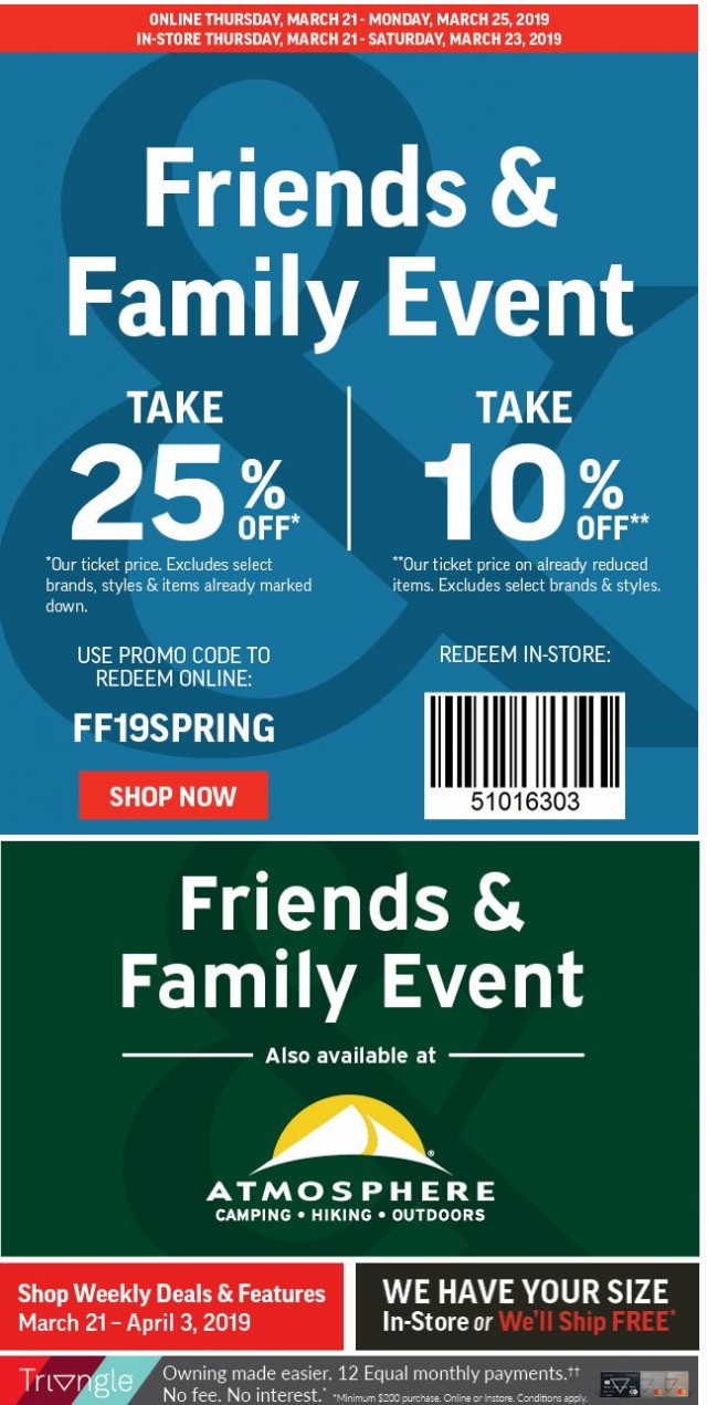 Coupon for: Sport Chek - Friends & Family Event On Now! Take 25% Off