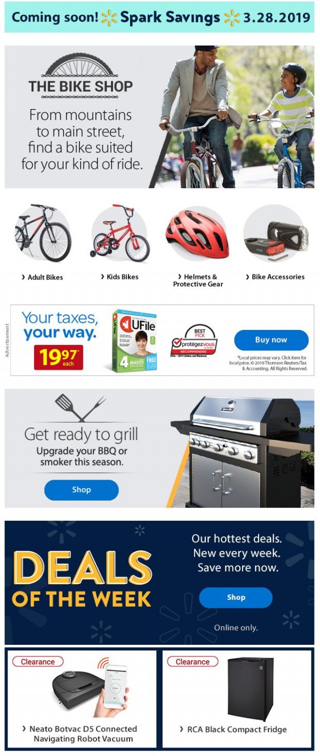 Coupon for: Walmart Canada - Bikes, BBQs, Deals of the Week and more!