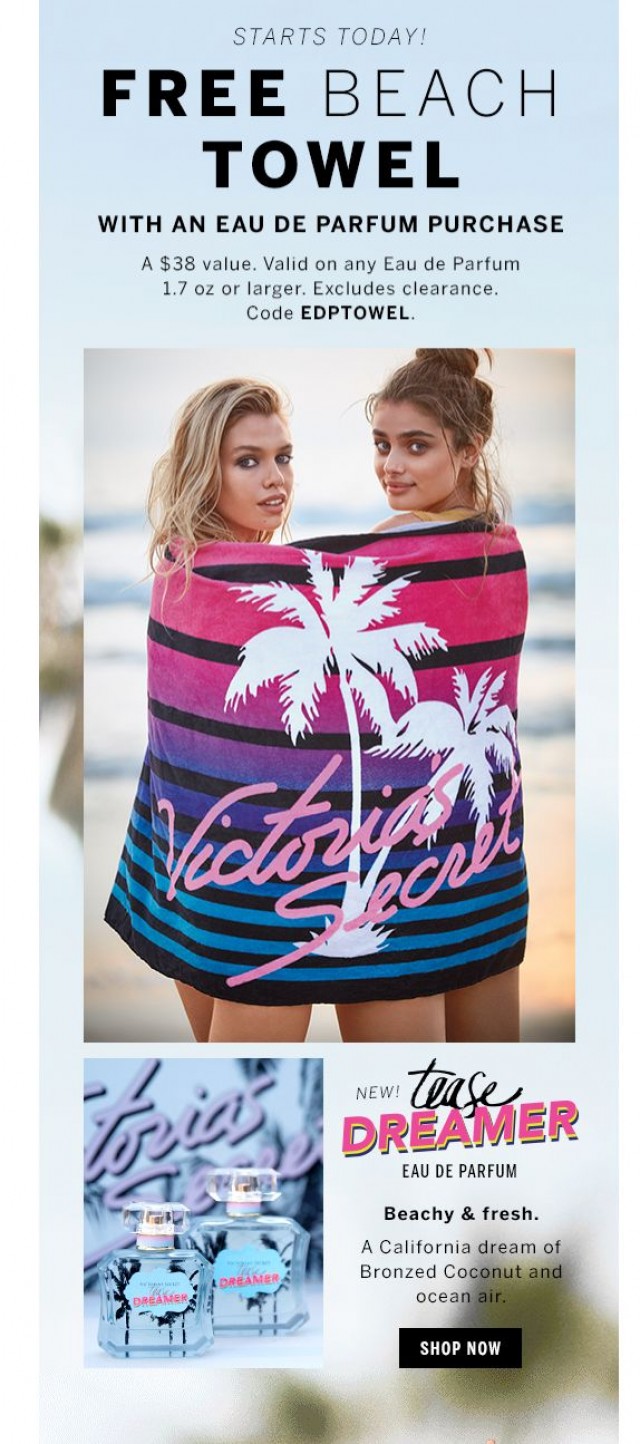Coupon for: Victoria's Secret - FREE BEACH TOWEL 