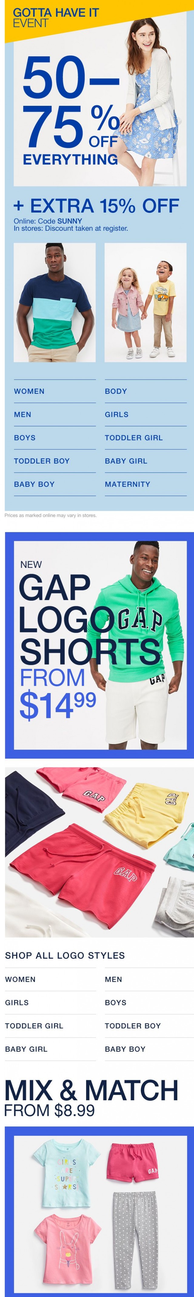 Coupon for: Gap - Everything's 50-75% off—including these Gap logo styles
