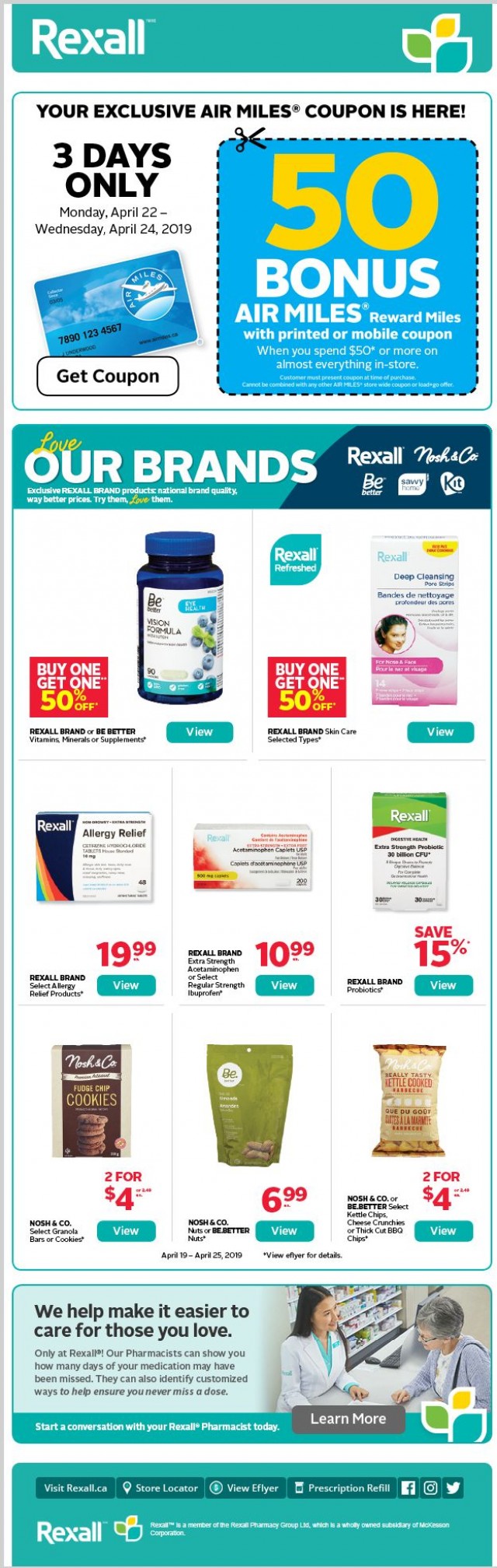 Coupon for: Rexall Drugstore - Your 50 AIR MILES® Bonus Miles Coupon is Here!