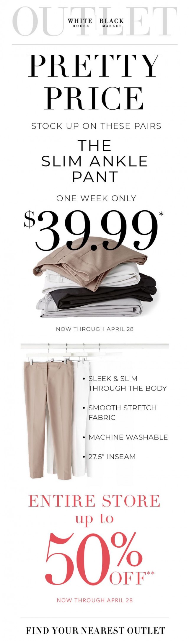 Coupon for: WHBM Outlet - The Slim Ankle Pant Now $39.99