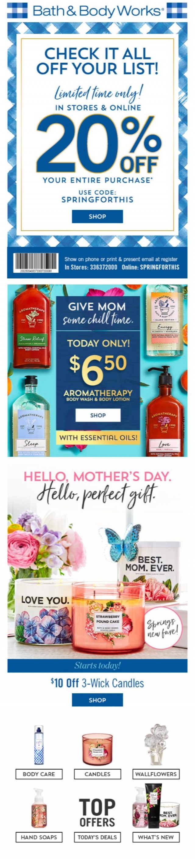 Coupon for: Bath & Body Works - things Bath & Body Works - things we love: gingham, spring breezes + 20% off!