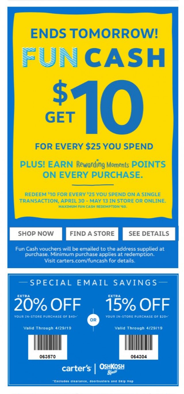 Coupon for: Carter's - Ends Tomorrow!