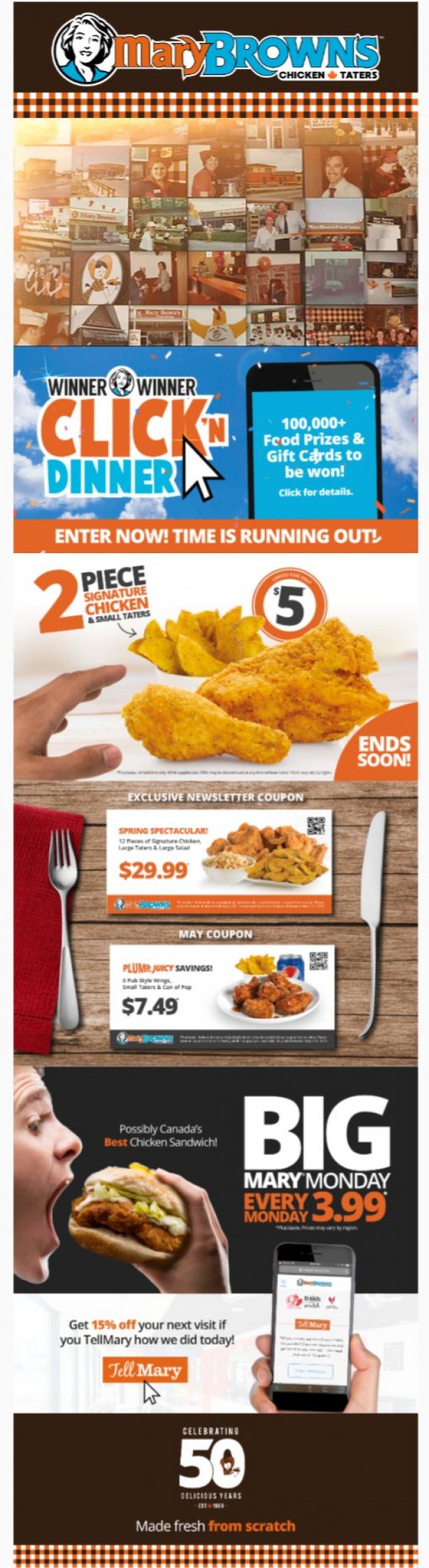 Coupon for: Mary Brown's Chicken & Taters - MAY DEALS! Have you entered our Contest yet?