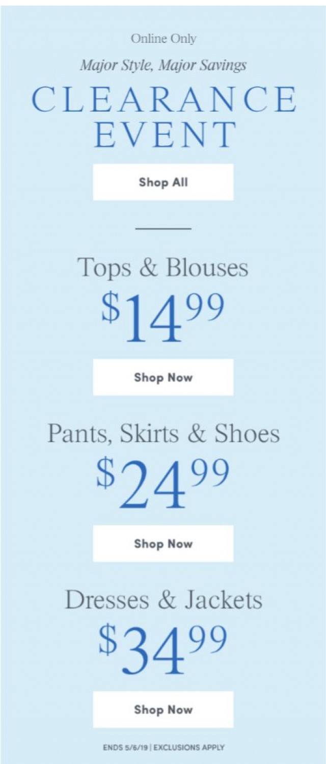 Coupon for: Ann Taylor Factory - $14.99 Tops, $24.99 Pants, $34.99 Dresses & More!