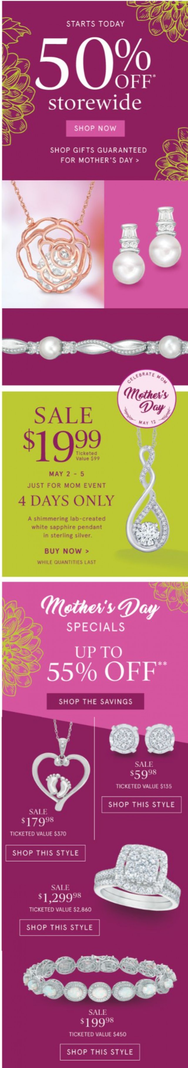 Coupon for: Zales Outlet - 50% Off Storewide Starts TODAY | Time to Spoil Mom!