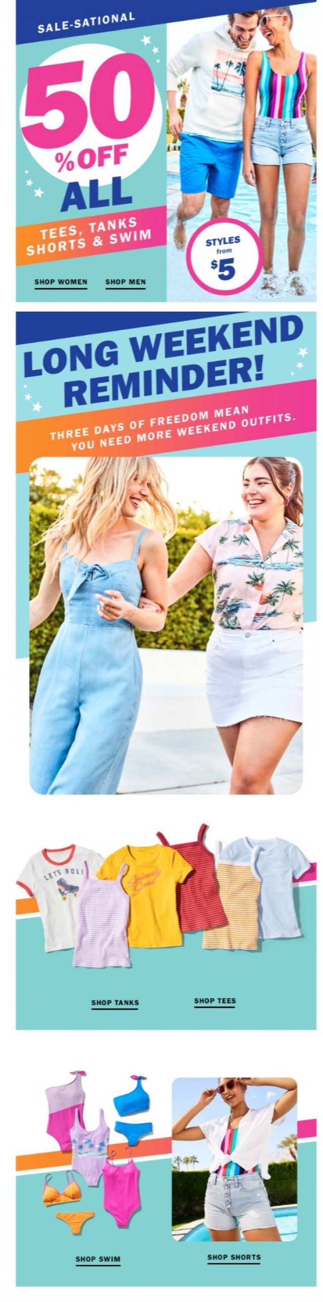 Coupon for: Old Navy - F I F T Y percent OFF *these* (it's totally SALE-SATIONAL)