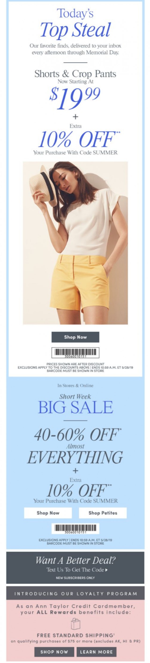 Coupon for: Ann Taylor - Today’s Top Steal: Shorts & Crop Pants Starting At $19.99 