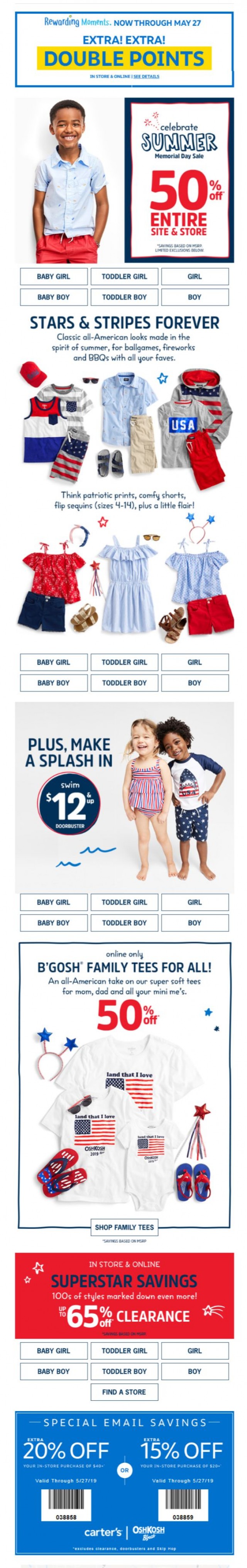 Coupon for: OshKosh B'gosh - Stars, stripes & 50% off everything!