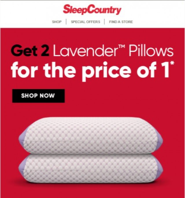 Coupon for: Sleep Country Canada - Peter, don’t miss this Lavender Pillow 2 for 1! 