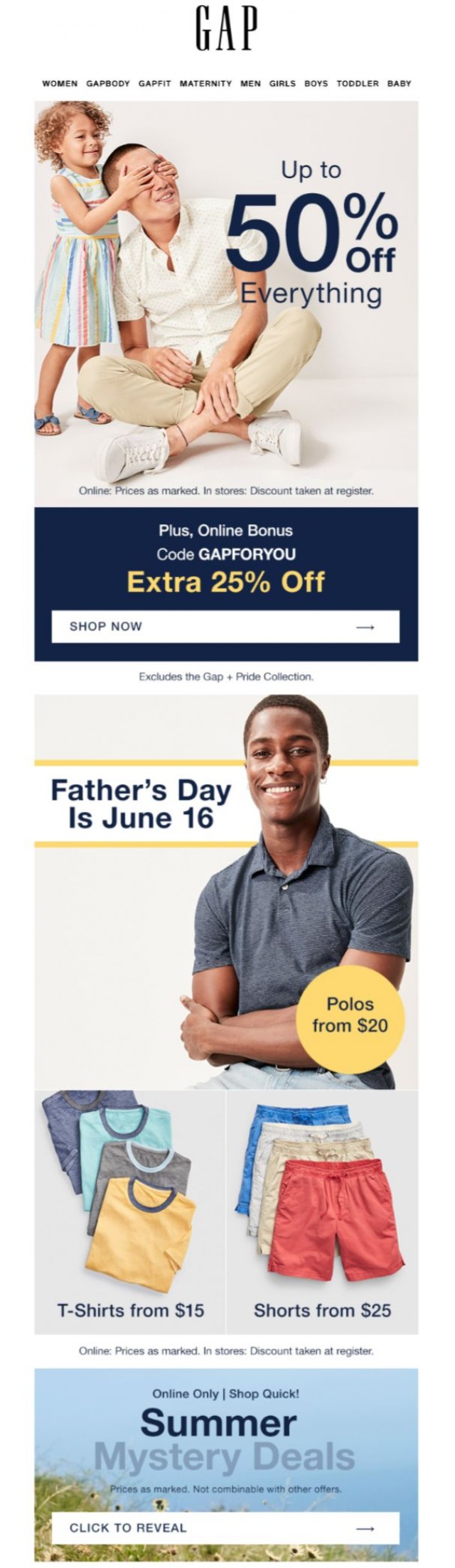 Coupon for: Gap - Today's officially your day for a summer surprise
