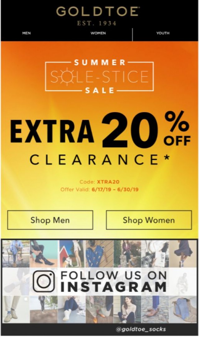 Coupon for: GOLDTOE - Styles Good For The Sole – Extra 20% Off