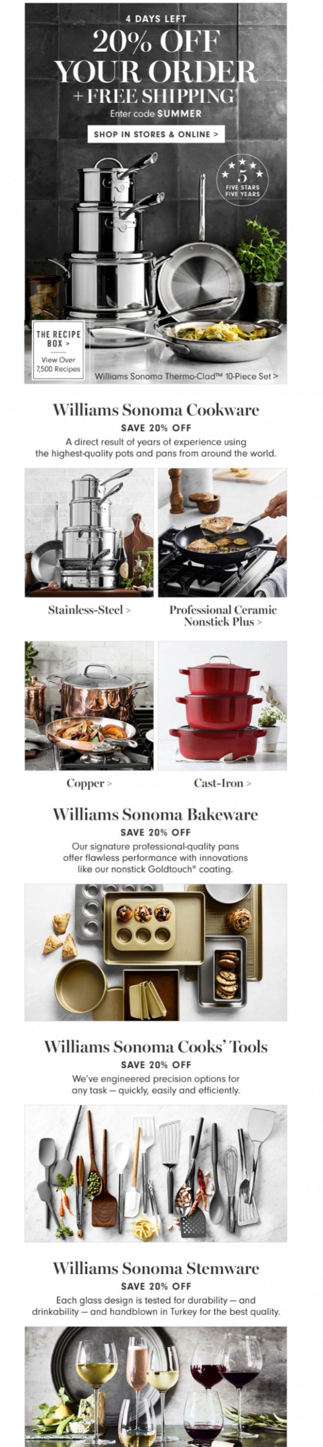 Coupon for: Williams Sonoma - 20% Off Your Order + Free Shipping All Weekend
