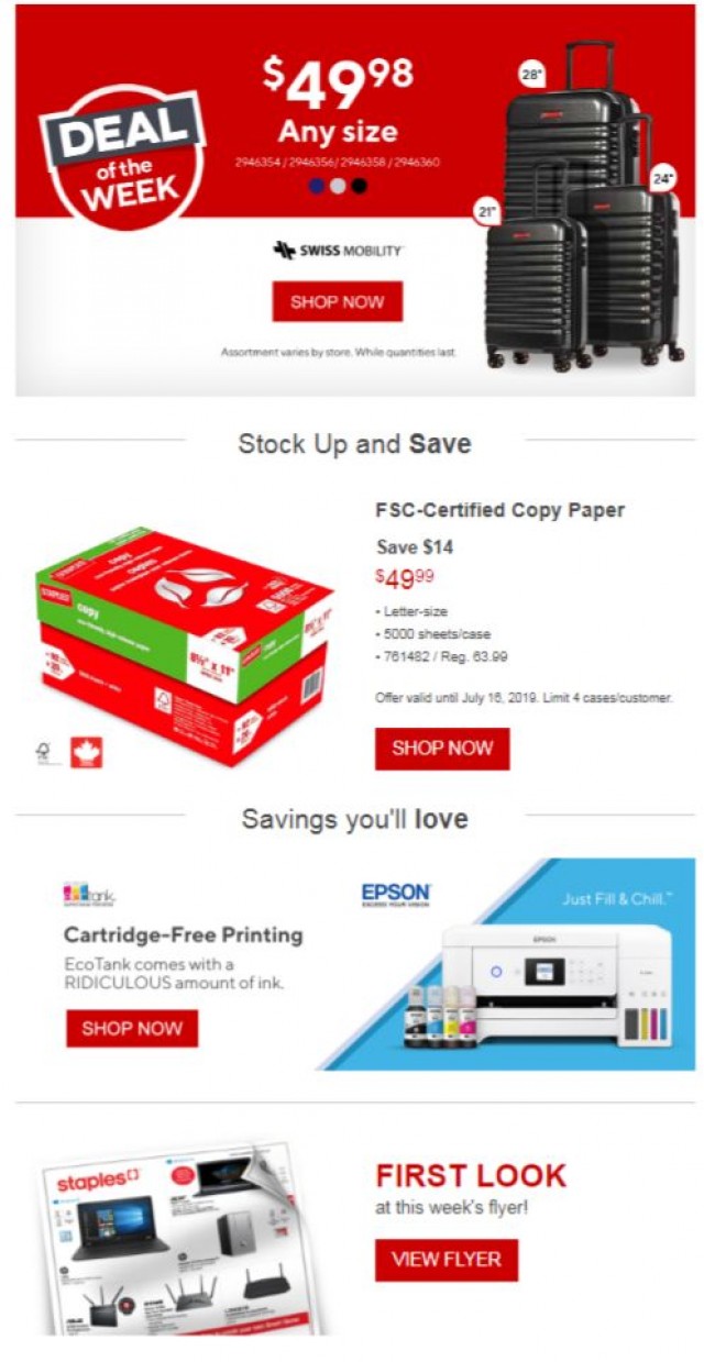 Coupon for: Staples - Save BIG on Luggage - 1 Week Only