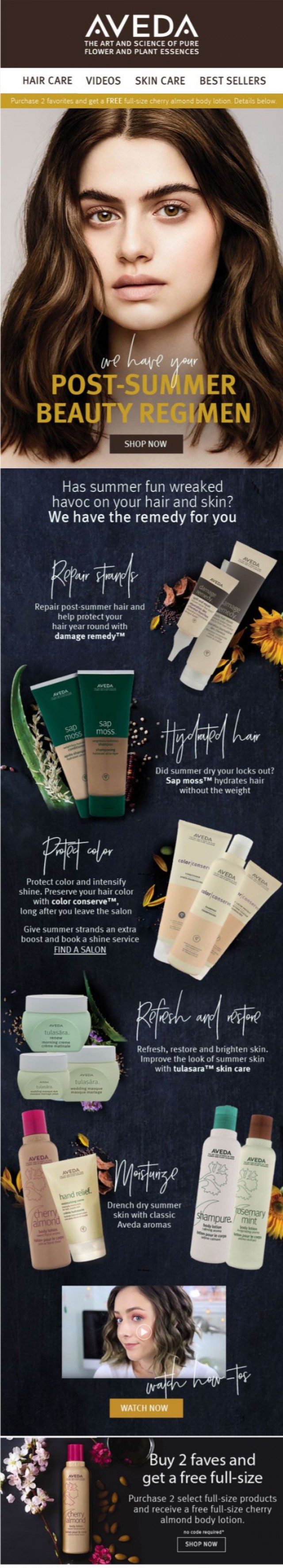 Coupon for: Aveda - Summer to fall beauty transition + Free full-size cherry almond