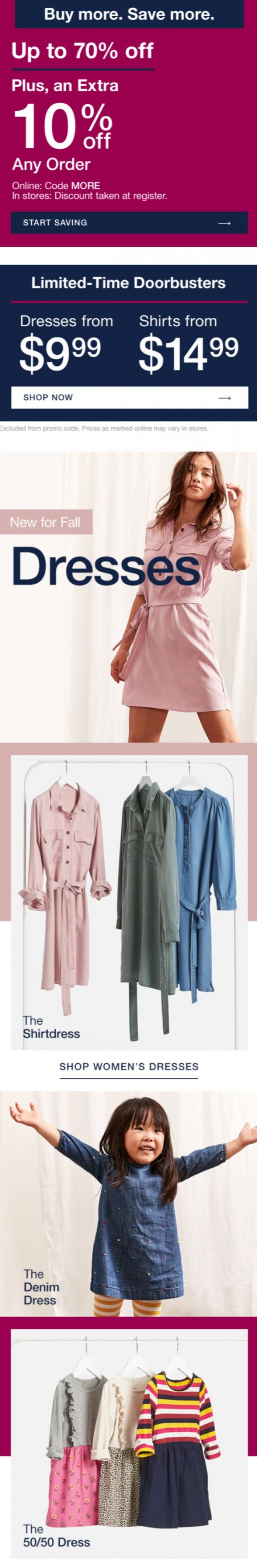 Coupon for: Gap Factory - Fall-ready dresses from $9.99