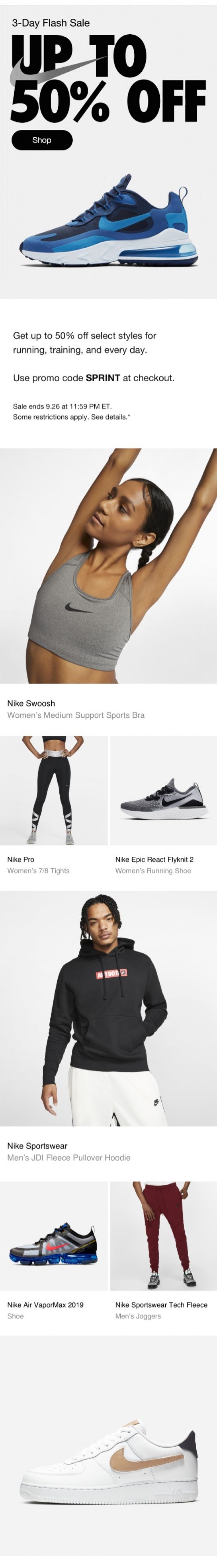 Coupon for: Nike -  Up to 50% off—starts yesterday