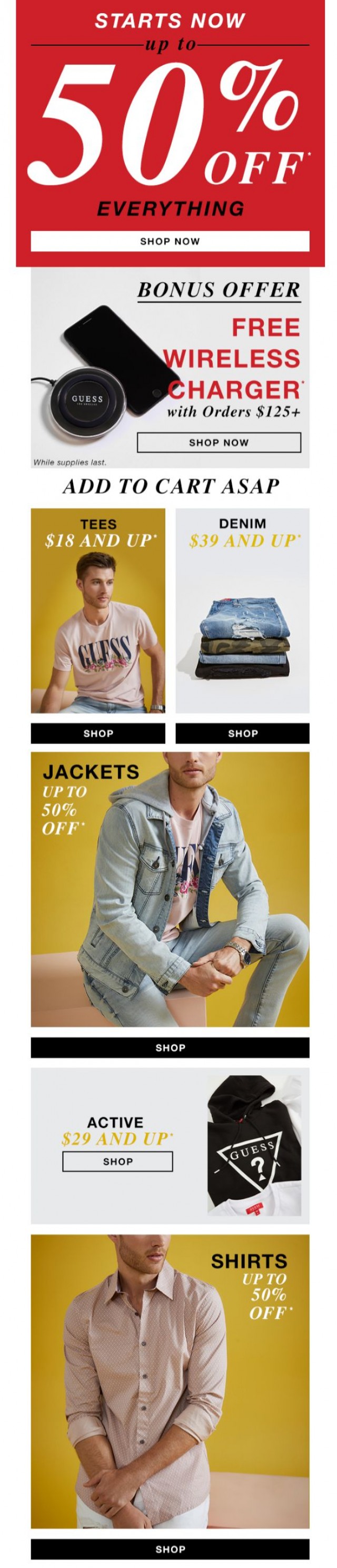 Coupon for: GUESS Factory Men - Up to 50% Off Store Starts NOW. For a limited time only
