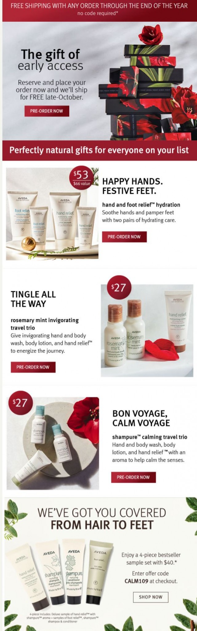 Coupon for: Aveda - Sneak a peek at our Gift Guide | 4 Free bestsellers