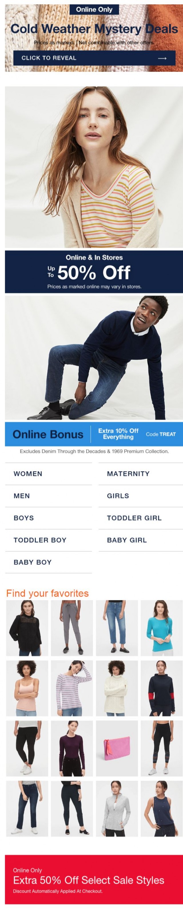 Coupon for: Gap - You're getting up to 50% off + a BONUS code