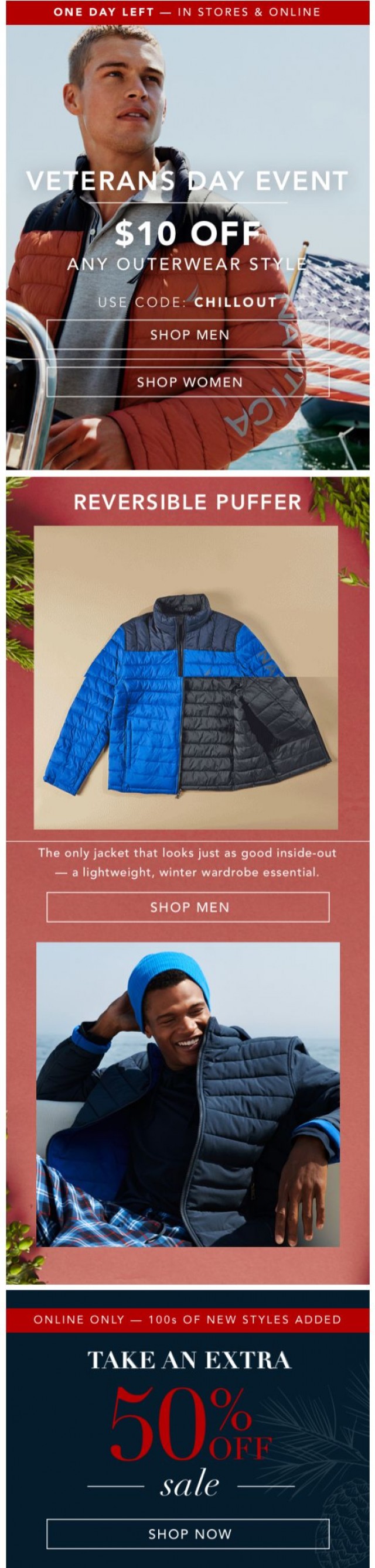 Coupon for: Nautica  - One Day Left: Take $10 off Outerwear