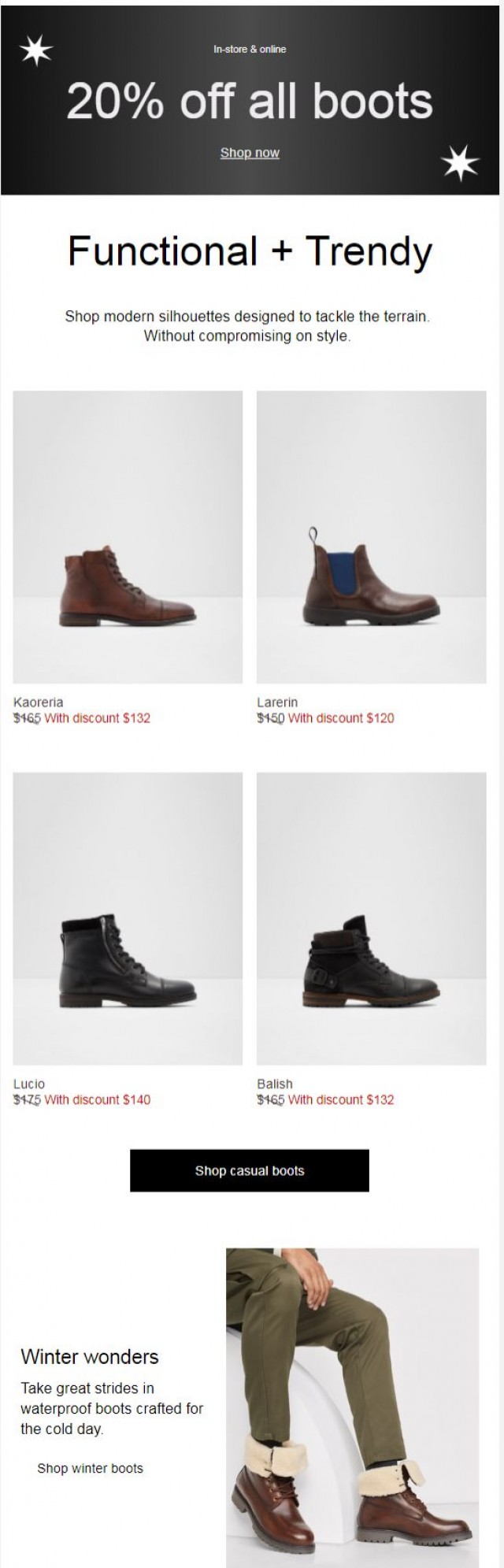 Coupon for: ALDO - Winter survival formula + 20% off boots is happening now