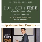 Coupon for: Jos. A. Bank - Buy 1 Get 1 Free! Plus, $249 Traveler & 1905 Suits