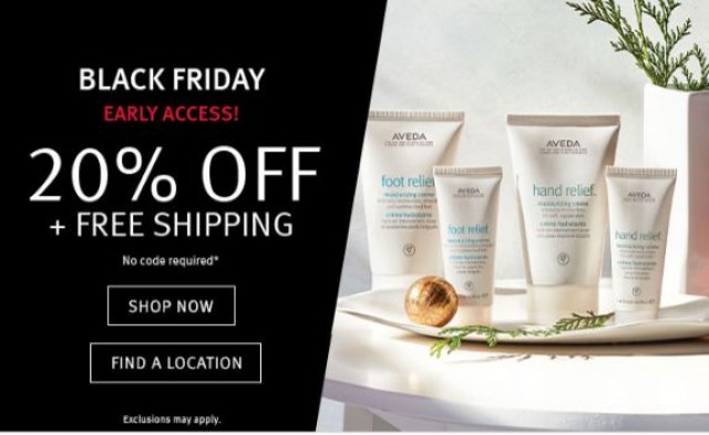 Coupon for: Aveda Black Friday - Enjoy 20% off your favorites! Black Friday Warm Up