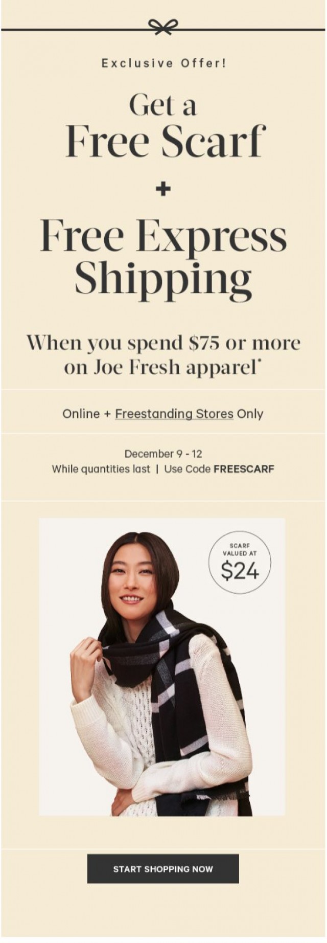 Coupon for: Joe Fresh - Get it for the Holidays. Free Express Shipping 