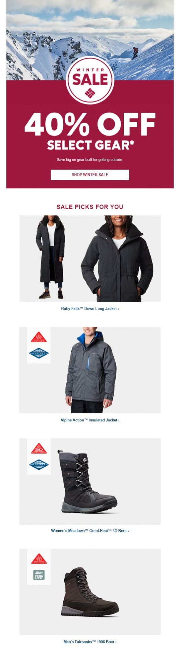 Coupon for: Columbia Sportswear - 40% off your new favorite gear!