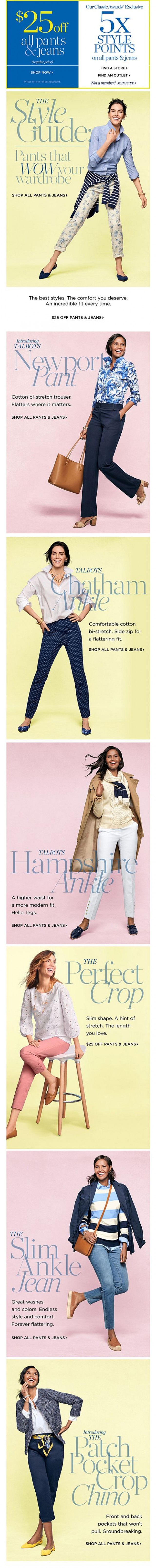 Coupon for: TALBOTS - $25 OFF ALL PANTS & JEANS!