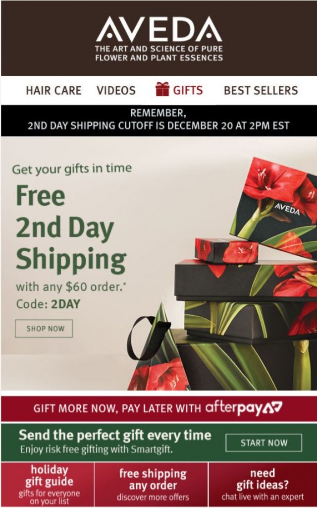 Coupon for: Aveda - Get it in time with Free 2nd Day Shipping